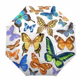 Umbrellas Vintage Watercolour Butterfly Texture Automatic Umbrella Travel Folding Portable Parasol Windproof