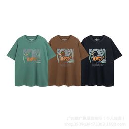 Designer Fashion Short Sleeved t Shirts Tooling Carhartte Men's Brand Loose Mens and Womens Duck Cartoon Printed