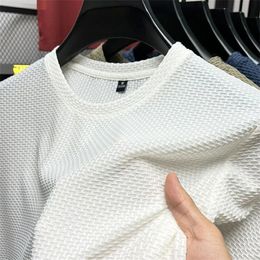Summer Mesh Ice Silk T-shirt Mens Short Sleeve Round Neck Half Sleeve Men Thin Solid Colour Tees Top 240510