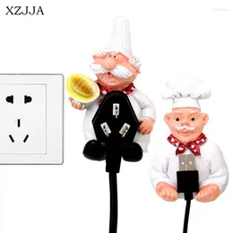 Hooks XZJJA Creative Cartoon Chef Socket Power Cord Wall Key Bracelets Watch Storage Holder Strong Glue Furnishing Articles