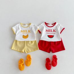 Clothing Sets 2024 Summer Baby Short Sleeve Clothes Set Infant Boy Girl Cute Fruit Print T Shirt Shorts 2pcs Suit Toddler Cotton Outfits