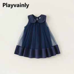 Summer Baby Girl Party Dress Peter Pan Collar Mesh Patchwork Sleeveless Vest Princess Dresses Sweet Children Clothing E23079 240514