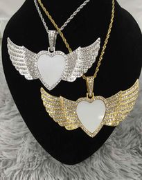 50PcsLot Custom Jewellery Sublimation Heart Shape Angel Wings Necklace With Thick Chain For Promotion Gifts4428751