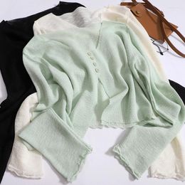 Women's Knits Short Knitted Cardigan Sweet Summer Lace Shawl Tops Cardigans Sun Protection Long Sleeve