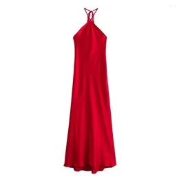 Casual Dresses Backless Sexy Swing Sundress Women Cute Sleeveless Red Hanging Neck Dress Sling 2024 Fashion Female Vacation Party Clothes