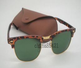 High Quality Mens Womens Sunglasses SemiRimless Sun Glasses Tortoise Frame Green Glass Lenses 51mm With Brown Case9256832