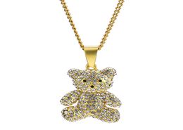 Men Women Charm Gold Silver Bear Pendant Necklace Rhinestone Iced Out Fashion Hip Hop Jewellery Stainless Steel Long Chain Punk Desi1099979
