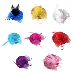 Party Supplies 652F Girl Fascinator Hat Tea Feather Glitter Mesh