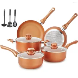 Cookware Sets Pots And Pans Set Ultra Nonstick Pre-Installed 11pcs Copper With Ceramic Coating Stay Cool Handle