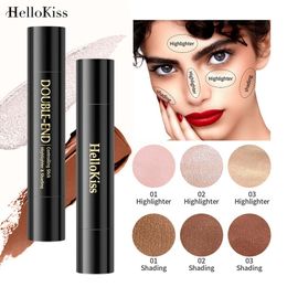 Hellokiss dubbelhuvud med hög glans skulpturpinne med pärlor stereoskopisk naturlig ljusning och ansiktsskuggmakeup