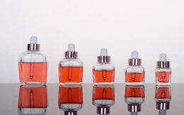 Clear glass essential oil perfume bottles square dropper bottle with rose gold cap 10ml to 100ml OWF23846359843