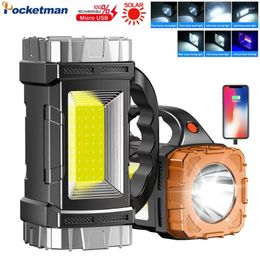 Flashlights Torches Solar USB Fast Charging LED Work Light Handheld Outdoor Camping Lantern Rechargeable Torch Waterproof