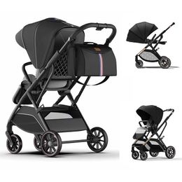 Strollers# Fashion High View baby stroller with ergonomic seat subwoofer suitable for newborn portable prams one handed to tilted basket push chair H240514