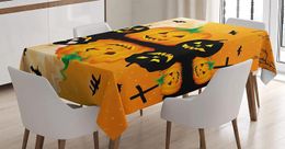 Table Cloth Halloween Spooky Carved Pumpkin Decor Full Moon With Bats And Grave Dining Room Kitchen Rectangular Cover