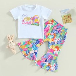 Clothing Sets Rteyno Easter Outfits For Toddler Kids Girls Clothes T-Shirt Tee Tops Flare Pants Baby Bell-bottoms Set 12M-5T