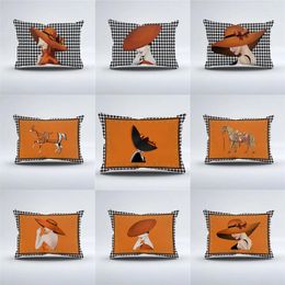 Pillow Nordic Orange Houndstooth Sofa Bedside Cover Modern Simple Leisure Waist