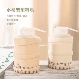 Disposable Cups Straws 10pcs 500ml Creative Portable Net Red Mini Milk Tea Bucket Plastic Beverage Bottle Barreled Juice Coffee Cup With Lid