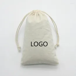 Gift Wrap 50PCS Cotton Drawstring Pouch Jewelry Bags Packaging Makeup Candy Bead Organizer Reusable Bag Pocket Custom Logo Print