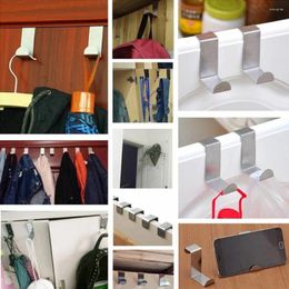 Hooks 2Pcs Z-Shaped Bathroom Cabinet Door Hook Stainless Steel Rear Hanger Coat Hat Clothes Bag Rack Wardrobe Wall Organizer