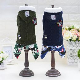 Dog Apparel Pet Jumpsuit Autumn Winter Warm Hoodie Knitting Wool Rompers Small Clothes Puppy Sweater Handsome Coat Yorkie Costume Pug