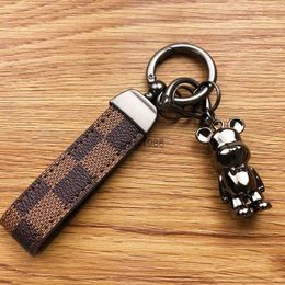 Cute and Creative Metal Violent Bear Keychain Old Flower Leather Car Keychain Pendant Bag Pendant Gift