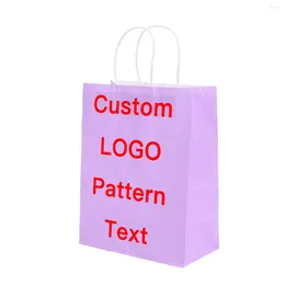 Gift Wrap Custom Kraft Paper Bag Hand-held Printing LOGO Packaging Take-out Rose Red Shopping Lilac Light Purple