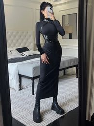 Casual Dresses Aynaray 2024 Women Autumn Winter Midi Bodycon Long Sleeve Sexy Turtleneck Slim Fit Solid Black Dress Female