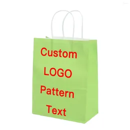 Gift Wrap Custom Kraft Paper Bag Hand-held Printing LOGO Packaging Take-out Sky Blue Shopping Light Green