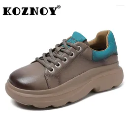 Casual Shoes Koznoy 5cm Cow Genuine Leather Wedge Heel Women's Luxury Platform Heels Pumps Pils Mules Novelty Fashion Sneakers Designer