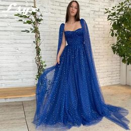 Party Dresses Spaghetti Straps Cape Sleeves Evening 2024 Moon Star Print Tulle A-Line Floor Length Prom Vestidos De Gala Mujer