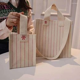 Evening Bags Eco-friendly White Stripe Storage Handbag Hand Carry Shopping Canvas Embroidered Shoulder Bag For Girls