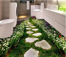 Wallpapers 3d Floor For Mural Flower Road Self-adhesive PVC Waterfall Bathroom Wallpaper