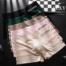 Underpants Sexy Boxers Hombre 3D Convex Pouch Underwear Men Letter Boxer Para Ice Silk Cueca Thin Panties Square Corner Shorts