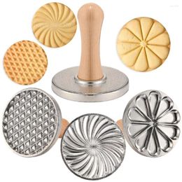 Baking Moulds Metal Cookie Press Cutter Mold With Wooden Handle Round Decorating Supplies For DIY Cake Pastry Gift Package
