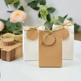 Gift Wrap 10pcs Kraft Paper Candy Boxes Bags With Label Tags Blank DIY Christmas Wedding Baby Shower Birthday Party Wrapping Box
