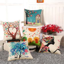 Pillow 45x45cm Cotton Linen Sofa Cover Cartoon Animal Flower Printed Home Decoration Throw Pillows Case