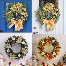 Decorative Flowers Pine Wreath Front Door Wall Hanging Christmas Garland Ornament Farmhouse Outdoor Home Decorations