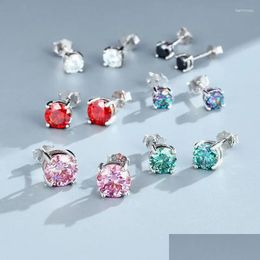 Stud Earrings Aeteey Real Moissanite Red White Pink Diamond S925 Sterling Sier 4 Prong Wedding Fine Jewelry For Drop Delivery Dhcrk