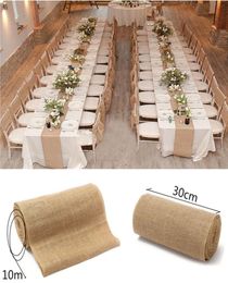 Party Decoration 10Meter x 30CM Natural Jute Hessian Burlap Ribbon Roll Burlap Table Runners Wedding Party Chair Bands Vintage Hom5447897