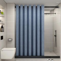 Shower Curtains K-Water Blue Linen Waterproof Fabric Modern Luxury Hooklees Thickened Solid Color Bath Curtain Bathroom Bathtub