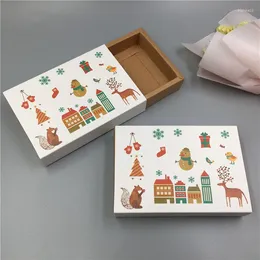 Gift Wrap Sell 8pcs Kraft/White Colour Printing Merry Christmas Paper Drawer Packaging Box Jewellery Storage Vintage