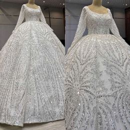 Vestidos de noiva de bola Aplique as pérolas de lantejoulas de mangas do tribunal sem costas zíper de noiva personalizado descepisl