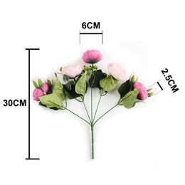 3PCS Decorative Flowers Wreaths 30cm Rose Pink Silk Peony Artificial Flowers Bouquet 5 Big Head and 4 Bud Fake Flowers for Home Wedding Decoration