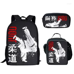 School Bags Cool Martial Art JUDO KARATE 3pcs/Set Backpack For Teenager Student Bookbag Kids Taekwondo Daypack Lunch Bag Pencil Case