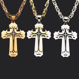 Stainless Steel Double Layers Cross Pendant Necklace Religion Jewellery with Chain