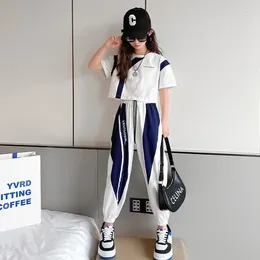 Clothing Sets Girls 2024 Summer Fashion Loose Korean Style T-Shirts Long Pants 2pcs 4-14 Years Youth Teenage Ins Trend Cotton Clothes