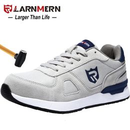 LARNMERN Safety Shoes Men Antistatic Work SRC Slip On Steel Toe Breathable Construction Sneaker 240511