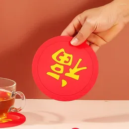 Table Mats Hangable Spring Festival Placemat Household Round Non-slip Pot Holder 15cm Silicone Mat Wedding