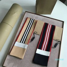 Womens Silk Cravat Letter Stripes Pattern Neck Scarf Headband Ties Headscarf Handbag Decoration Fashion Accessories