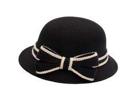 Women Imitation Wool Felt Bucket Hat With Brim Female Bow Fishing Hats Floppy Warmer Solid Caps1115271